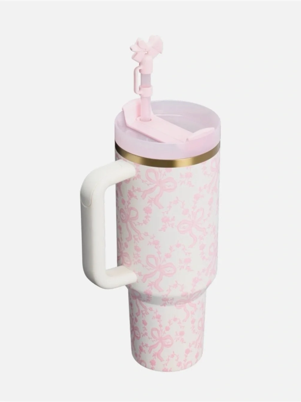 Stanley White and Pink Floral Insulated Travel Mug with Handle 40 OZ - Picture 3 of 3